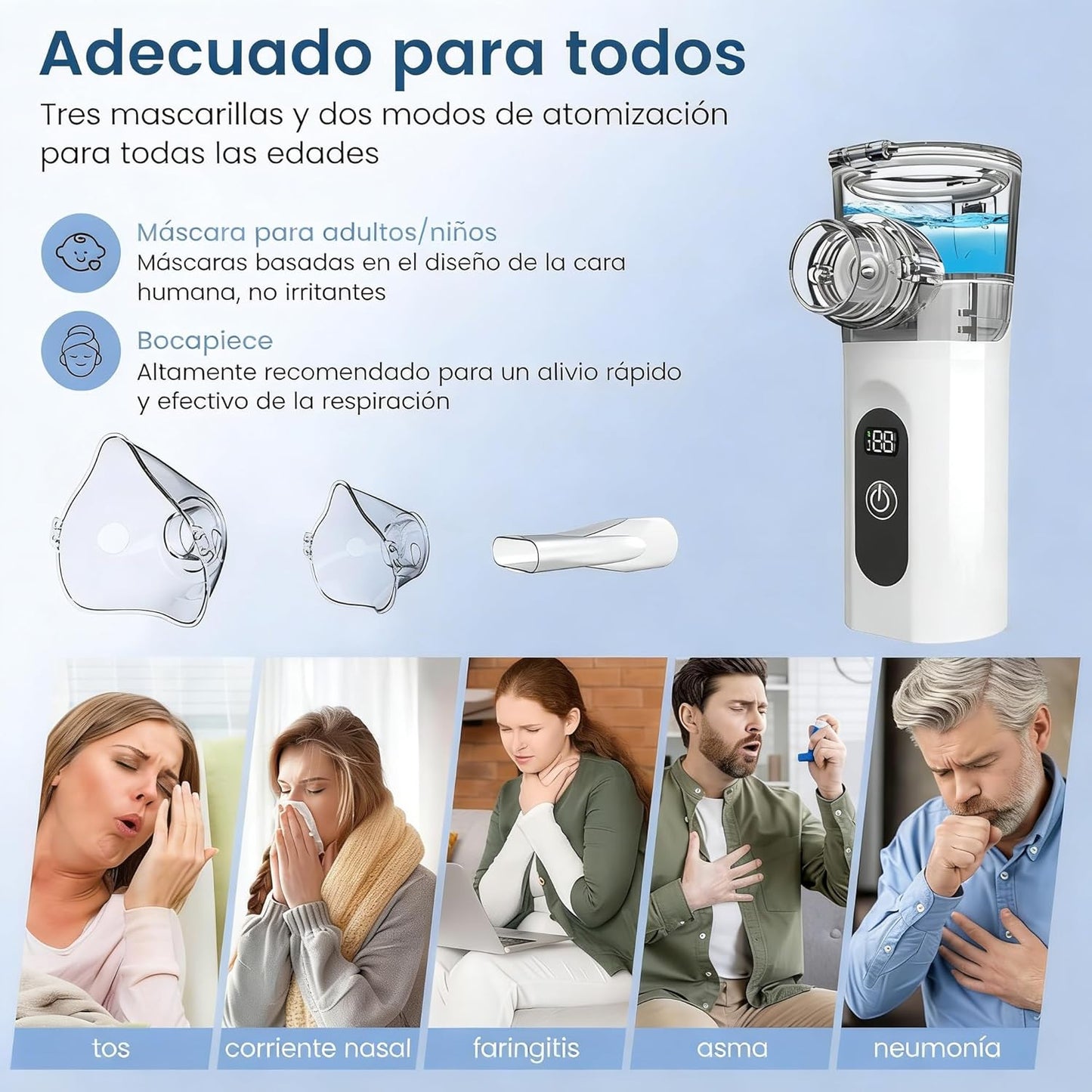Nebulizador Portátil Silencioso para Adultos y Niños con Pantalla Digital