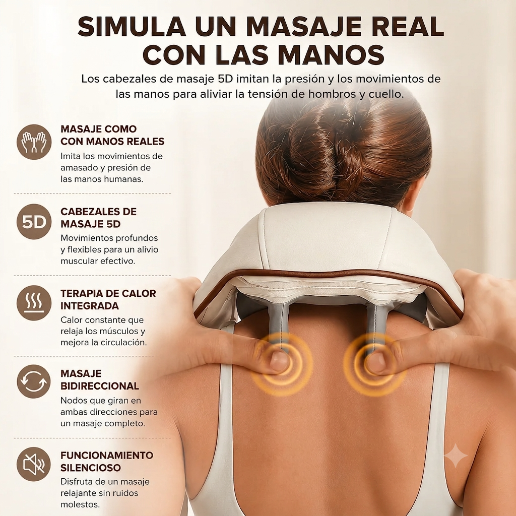Masajeador Cervical 5D Inalámbrico con Amasado Profundo