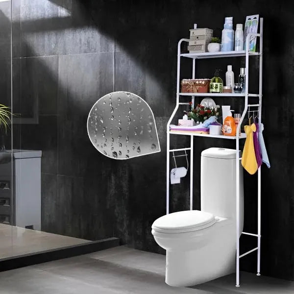 Estantería de Metal Sobre Inodoro color negro con 3 Baldas de Tela