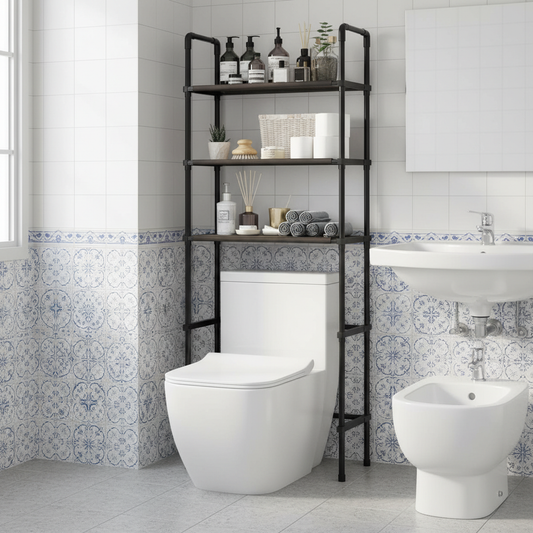 Estantería Metálica Sobre Inodoro con 3 Baldas de Tela