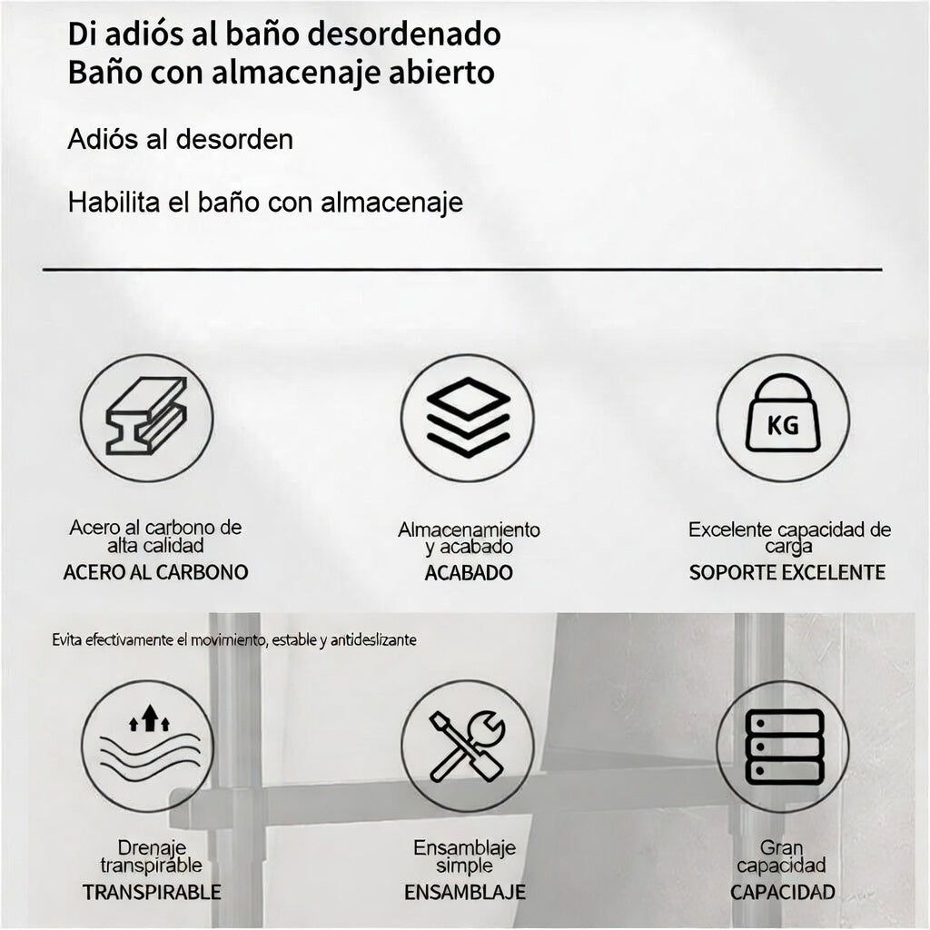 Estantería de Metal Sobre Inodoro color negro con 3 Baldas de Tela