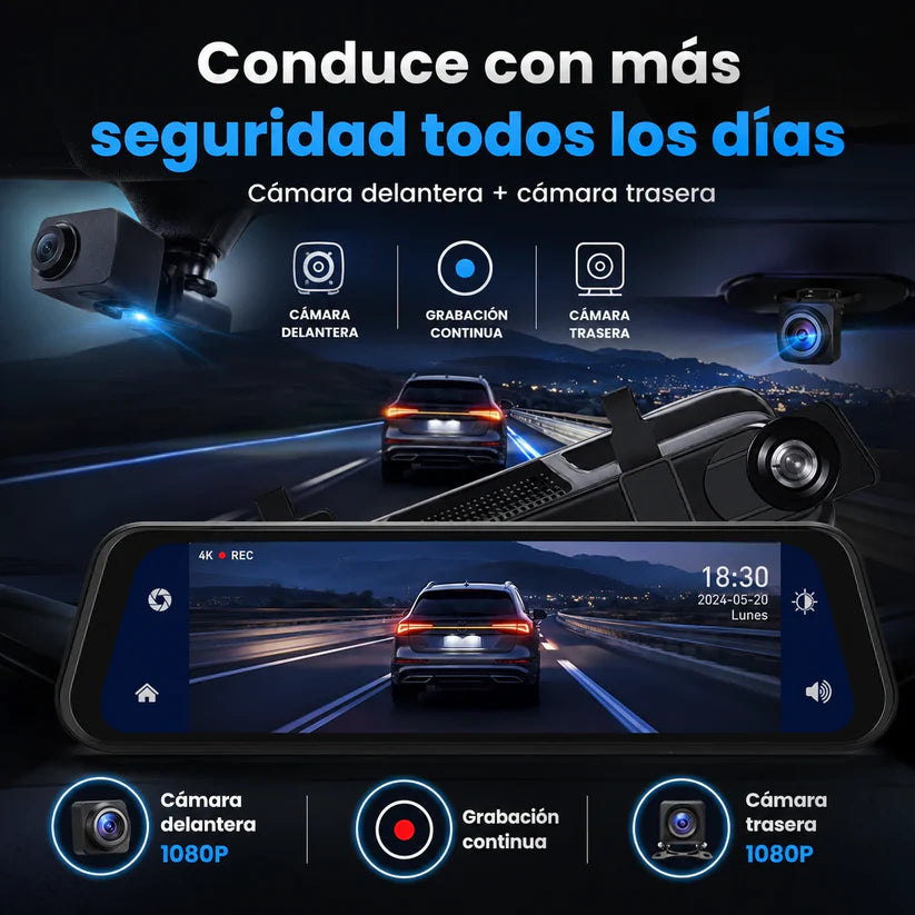 DriveVision 360™ | Espejo Retrovisor Digital con Doble Cámara HD y Visión Completa 360°