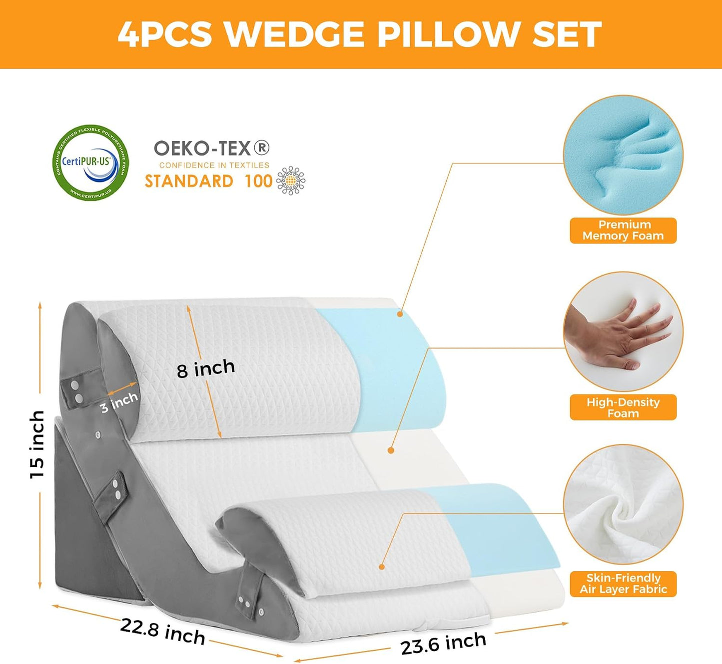 Wedge Pillow Set for after Surgery, Bed Wedge Pillow, White