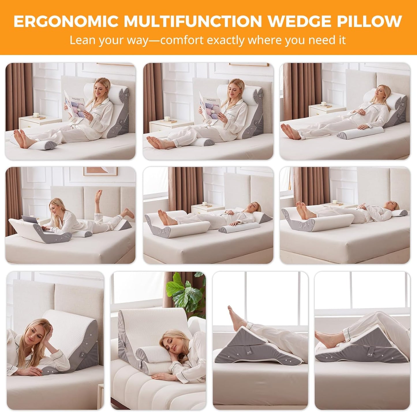 Wedge Pillow Set for after Surgery, Bed Wedge Pillow, White