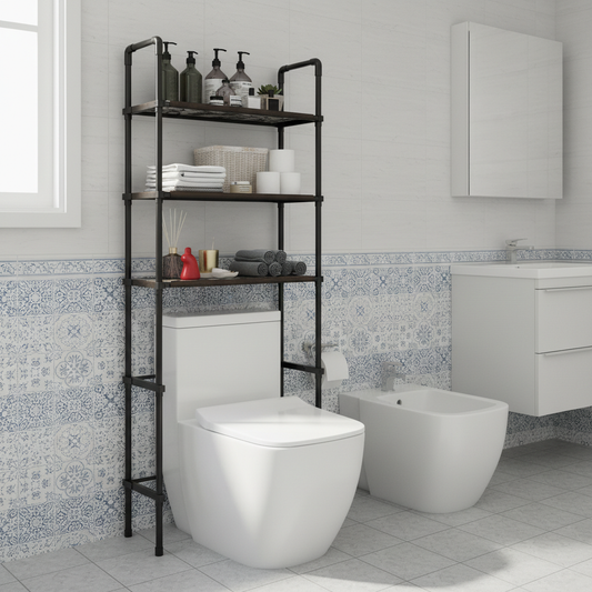 Estantería Metálica Sobre Inodoro con 3 Baldas de Tela