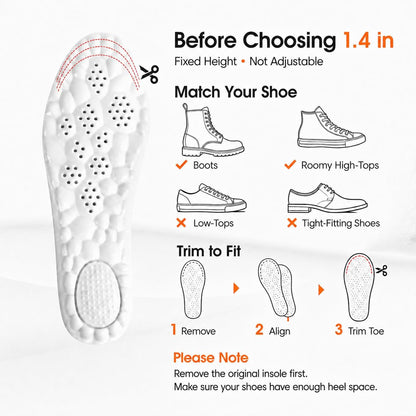 Height Increase Insoles for Men – 4D Cloud-Like Memory Foam Height Booster Insoles - Shock Absorbing Trim-To-Fit Steppers Insoles for Confidence & Effortless Comfort (Black, 1.4IN / US M 7.5-10.5)