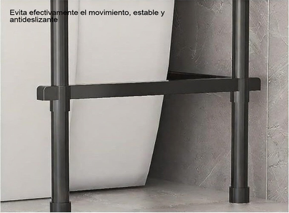 Estantería de Metal Sobre Inodoro color negro con 3 Baldas de Tela