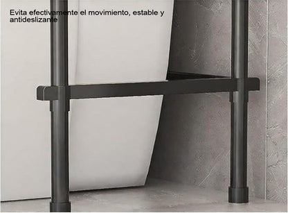 Estantería de Metal Sobre Inodoro color negro con 3 Baldas de Tela